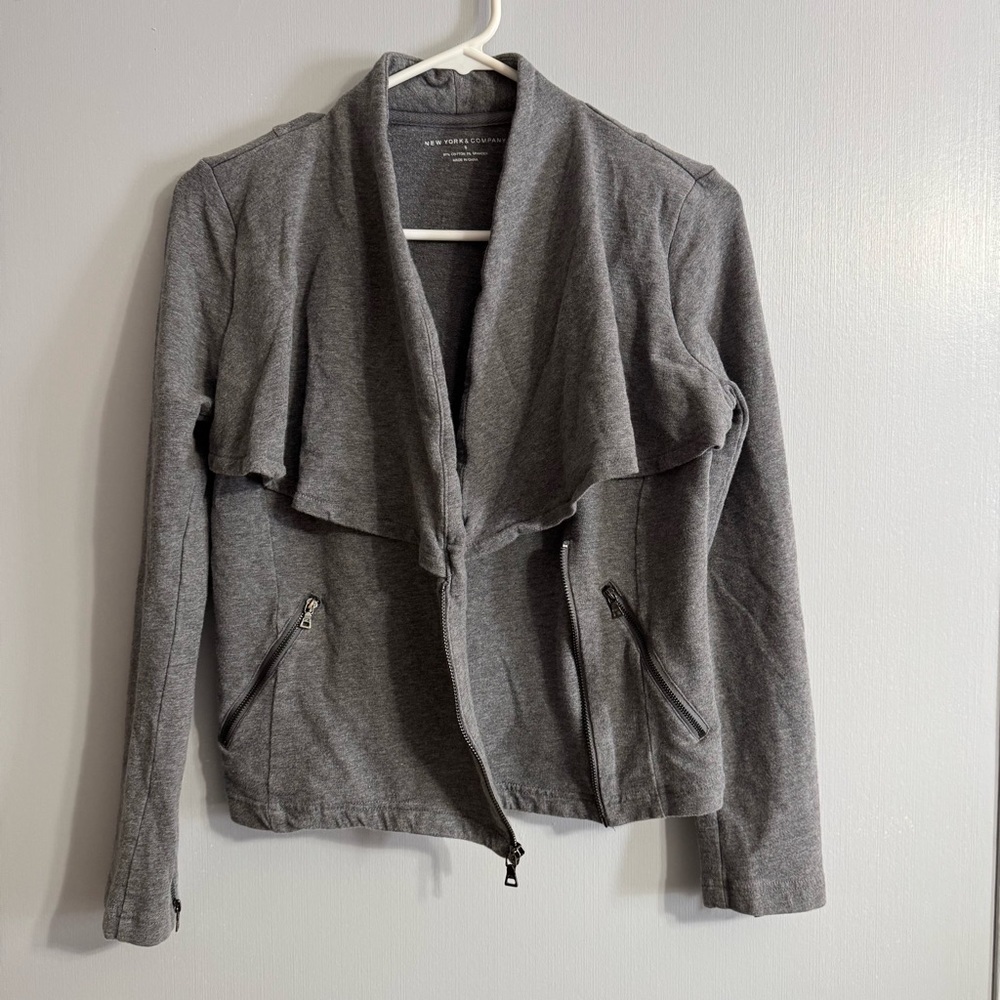 New York & Company Gray Draped Collar Moto Jacket Size Small